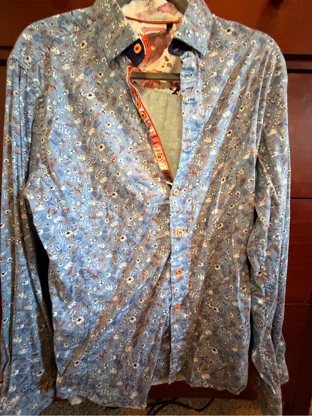 Au Noir Men's Blue Floral Button Down Shirt Size 4